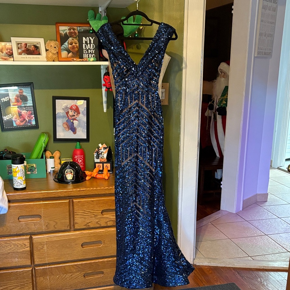 Jovani Navy Sequin Maxi Dress